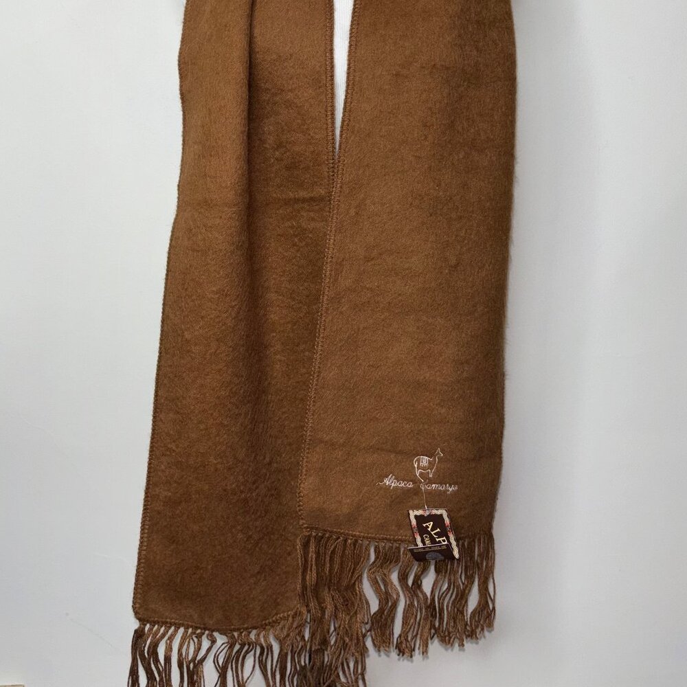 Alpaca Camargo Scarf Brown Soft Brushed Finish Fringed Edge Unisex Peru NWT - Picture 3 of 9